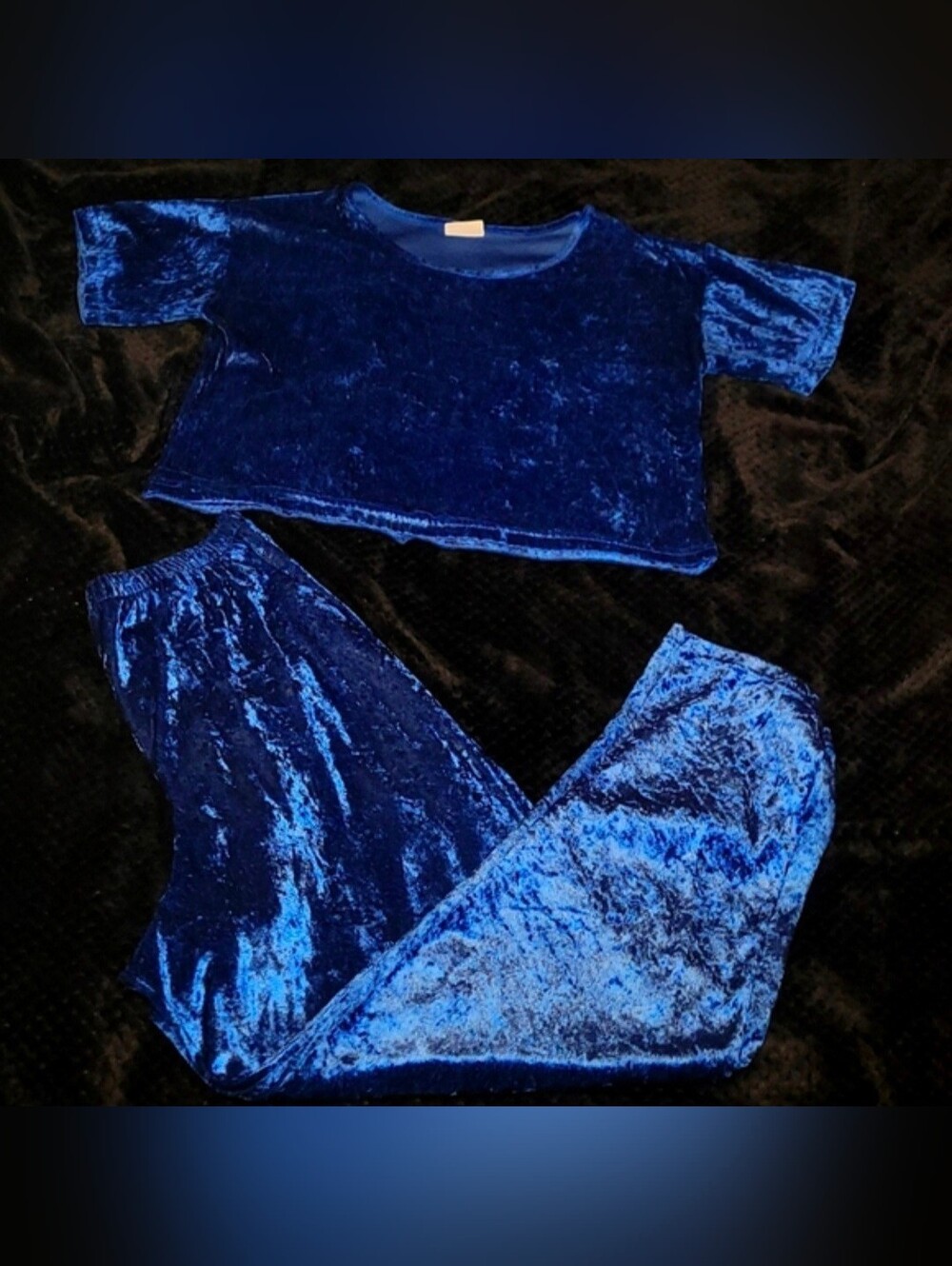 Vtg 90s Secret Treasures  blue sateen crop top High Waist Pant loungewear set L - Picture 14 of 17